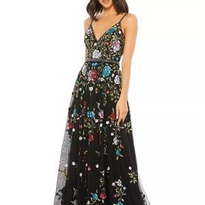 Mac Duggal Black Floral Embroidered Maxi Dress